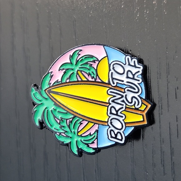 None Jewelry - Born to Surf Beach Enamel Pin
